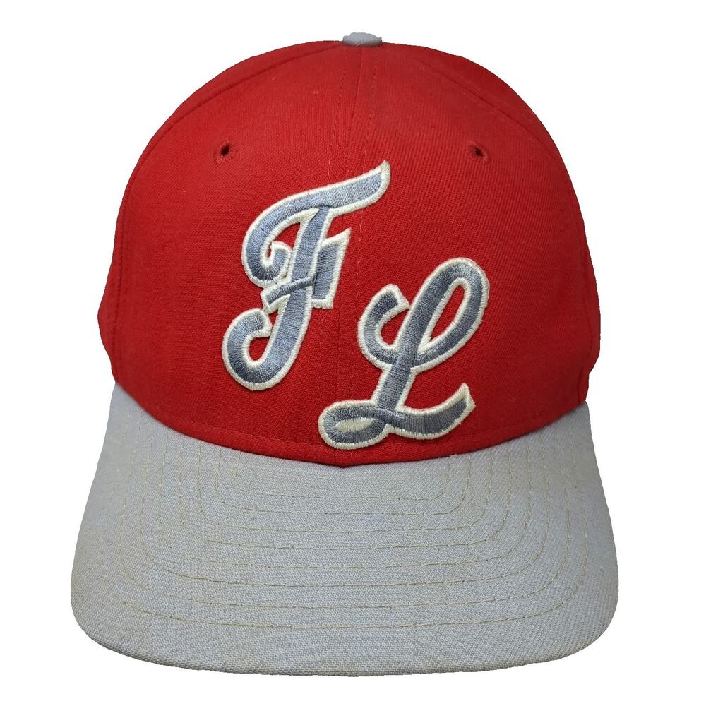 New Era Snapback Red Hat Size L Script FL Embroidered Two Tone Gray Flat Bill
